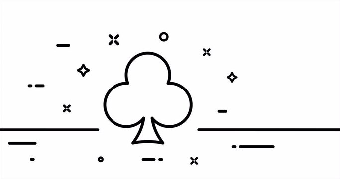 Club card suit. Win, winning, games of chance, fortune, pocker, casino, bet, slots, luck, play. Gambling concept. One line drawing animation. Motion design. Animated technology logo. Video 4K