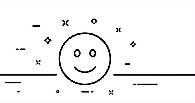 Smiling emoticon. Emoji, positive reaction, funny content, neutral facial expression. Online communication concept. One line drawing animation. Motion design. Animated technology logo. Video 4K