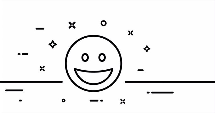 Smiling emoticon. Smile, emoji, laugh, funny content, joyful, fun, positive reaction. Online communication concept. One line drawing animation. Motion design. Animated technology logo. Video 4K