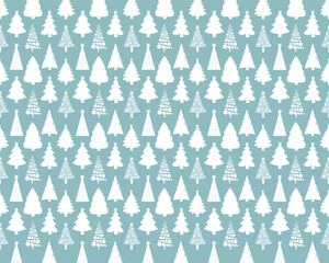 Winter seamless pattern christmas trees decorations, woods. vector and Icon in flat cartoon style. Surface design for textile, fabric, wallpaper, wrapping, gift wrap, paper, scrapbook and packaging.