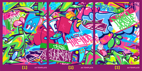 Trendy Abstract Urban Graffiti Style A4 Poster Vector Illustration Background Template