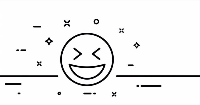 Laughing emoticon. Laugh, funny content, express reaction like, comment, messenger. Online communication concept. One line drawing animation. Motion design. Animated technology logo. Video 4K