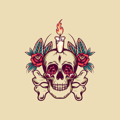Skull And Candle Retro Illustration
