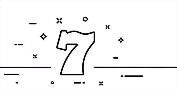 Lucky seven. 7, win, bet, slot machine, winner, game, furtune, casino, jackpot, chance. Gambling concept. One line drawing animation. Motion design. Animated technology logo. Video 4K