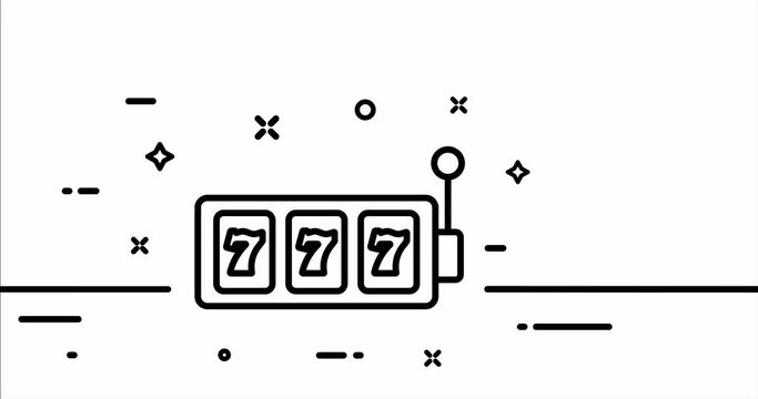 Slot machine. 777, bet, lucky sevens, jackpot, casino, fortune, chance, triple seven, game, win. Gambling concept. One line drawing animation. Motion design. Animated technology logo. Video 4K