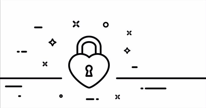 Heart shaped lock. Happily ever after, love, forever and ever, marriage, wedding, wedlock. Relationships concept. One line drawing animation. Motion design. Animated technology logo. Video 4K