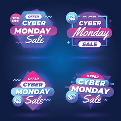 flat cyber monday sale labels collection vector design illustration
