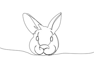 Argente Rabbits head, American Chinchilla bunny one line art. Continuous line drawing of pet, mammal, breed, zodiac, china, oriental, domestic, easter, bunny, animal, year new, 2023, hare.
