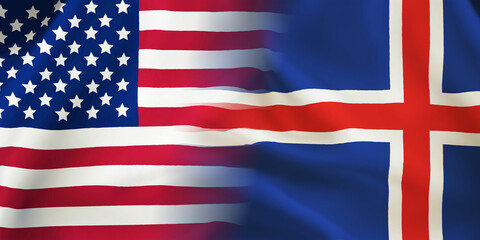 Fototapeta premium Iceland,USA flag together.Iceland,American waving flag.