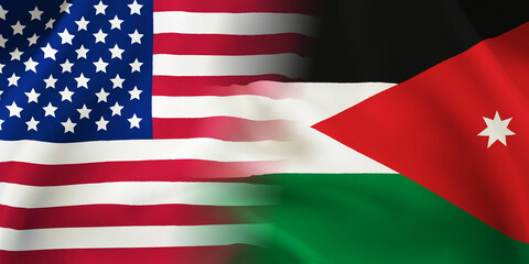 Jordan,USA flag together.Jordan,American waving flag.