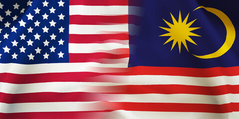 Malaysia,USA flag together.Malaysian,American waving flag.