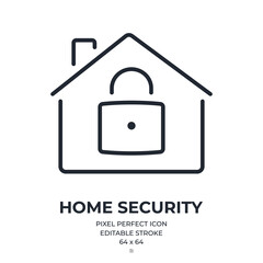 Home security editable stroke outline icon isolated on white background flat vector illustration. Pixel perfect. 64 x 64.