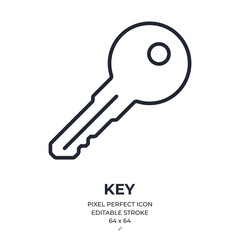 Key editable stroke outline icon isolated on white background flat vector illustration. Pixel perfect. 64 x 64.