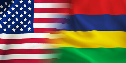Mauritius,USA flag together.Mauritius,American waving flag.