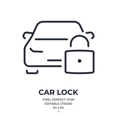 Car security editable stroke outline icon isolated on white background flat vector illustration. Pixel perfect. 64 x 64.