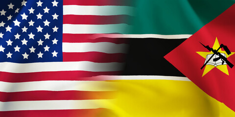 Mozambique,USA flag together.Mozambique,American waving flag.