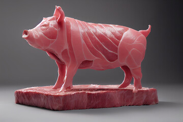 raw meat sculpture of a pig - Generative AI - obrazy, fototapety, plakaty