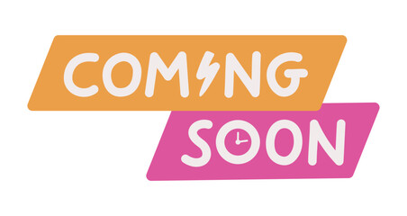 Coming soon bright badge for website.