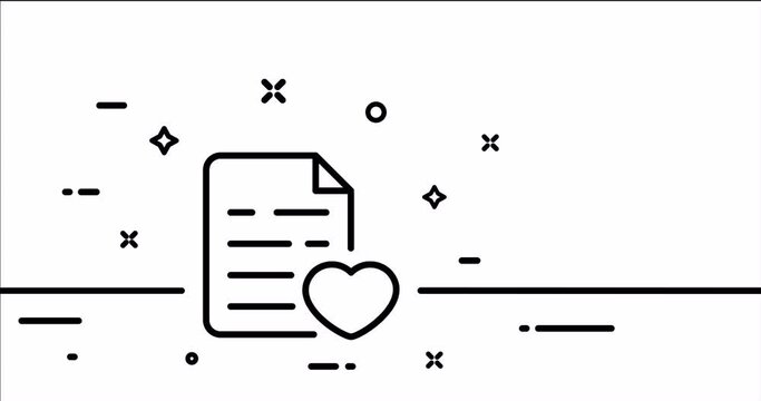 Document with heart. Love letter, relationships, favorite, mark as important, file management, digital. One line drawing animation. Motion design. Animated technology logo. Video 4K