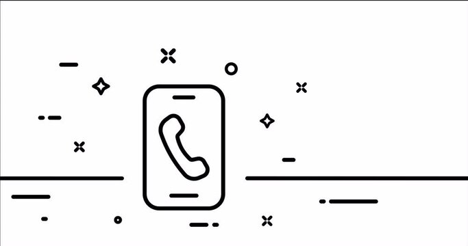Smartphone with handset. Call, handset, 24 on 7, navigation, mail, correspondence, sms, missed. Phone future concept. One line drawing animation. Motion design. Animated technology logo. Video 4K