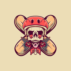 Skull And Skateboard Retro Illustration