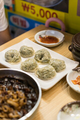 Dumplings at the street market in South Korea