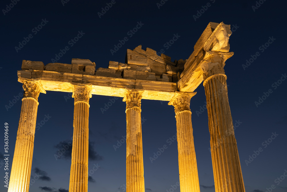 Wall mural apollon temple in the sunset time, side antique city antalya, turkey