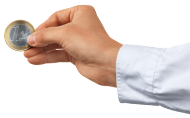 Money series: hand holding euro coins.