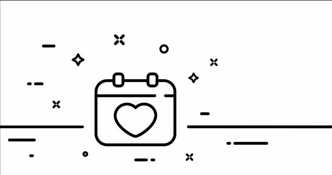 Calendar with a heart. Love, date, event, valentine, enamored, appointment, feelings, emotions. Relationships concept. One line drawing animation. Motion design. Animated technology logo. Video 4K