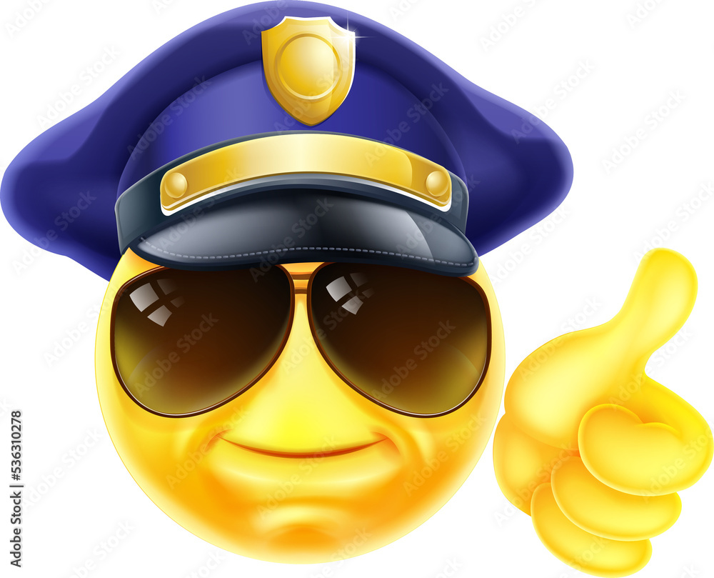 Wall mural happy policeman emoticon emoji face cartoon icon