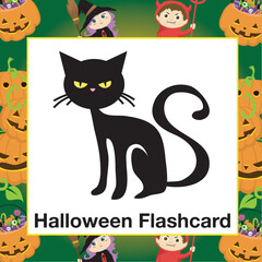 Halloween Flashcards for Children. Ready to print. Printable game card. Educational card for preschool. Vector illustration. Halloween items flashcards for toddlers