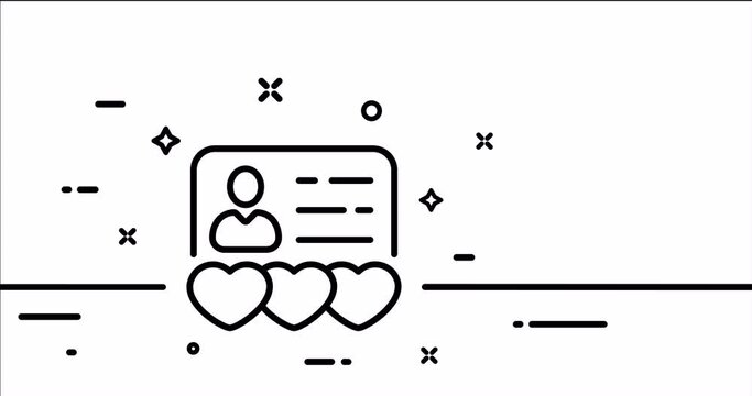 Personal data on a dating site. Hearts, date, app, couple, meet online, texting, questionnaire. Relationships concept. One line drawing animation. Motion design. Animated technology logo. Video 4K