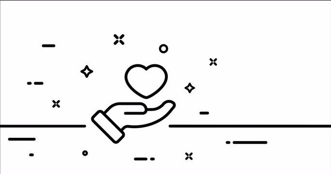 Hand holding heart. Support, love, friendship, friendly atmosphere, family, charity. Relationships concept. One line drawing animation. Motion design. Animated technology logo. Video 4K