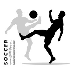 Fototapeta na wymiar Silhouette of soccer players fighting for the ball in the air. Vector illustration