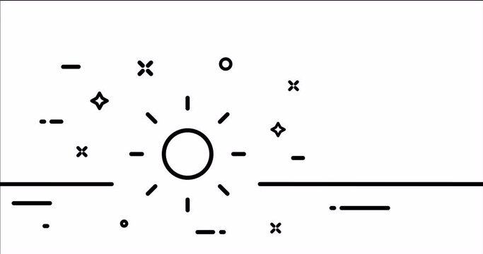Sun. Heavenly body, sky, day, solar, sunlight, weather conditions, climate, summer, warmth. Nature concept. One line drawing animation. Motion design. Animated technology logo. Video 4K