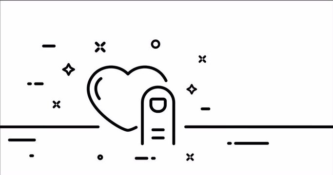 Like button with finger. Love, social media, dating website, app, couple, date, society, reaction. Relationships concept. One line drawing animation. Motion design. Animated technology logo. Video 4K