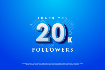 20k followers poster on beautiful blue background.
