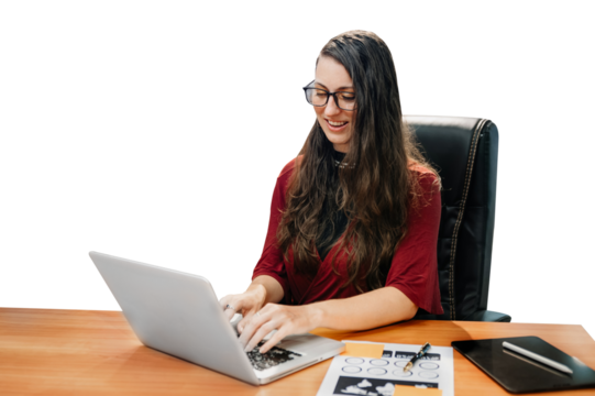  Businesswoman working in the office with working notepad, tablet and laptop documents .PNG