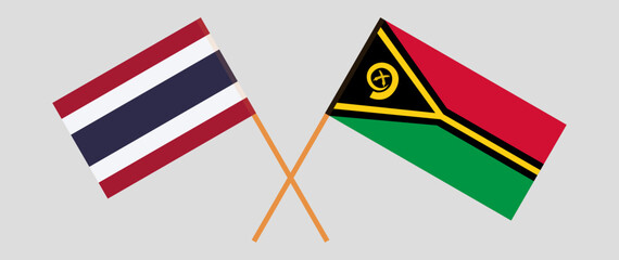 Fototapeta na wymiar Crossed flags of Thailand and Vanuatu. Official colors. Correct proportion