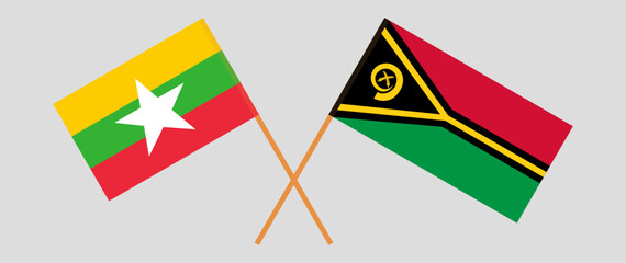 Crossed flags of Myanmar and Vanuatu. Official colors. Correct proportion