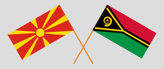 Crossed flags of North Macedonia and Vanuatu. Official colors. Correct proportion