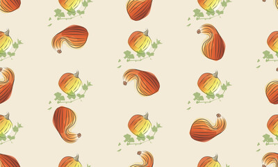 Pumpkins Seamless Pattern. Autumn background in watercolor style. Pattern design for Harvest festival or Thanksgiving day. Illustration for wrapping paper, and textiles.