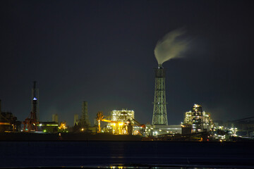 View of the factory which I looked at from the Egawa shore in the night, Chiba, Japan