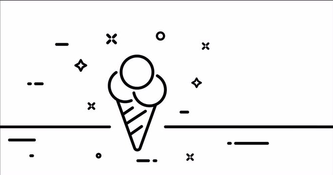 Ball ice cream. Street food, fast, sweet, cold, frozen, delicious dessert, sugar cup, waffle. Eating concept. One line drawing animation. Motion design. Animated technology logo. Video 4K