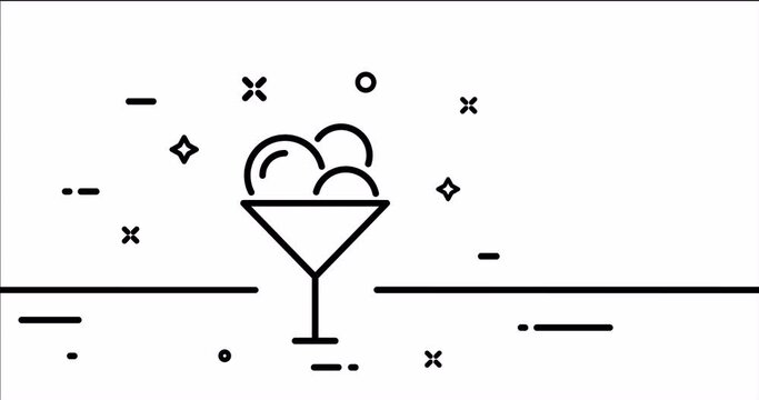 Ice cream. Street food, fast, sweet, cold, frozen, delicious dessert, sugar cup, waffle. Eating concept. One line drawing animation. Motion design. Animated technology logo. Video 4K