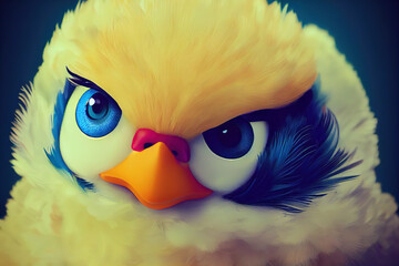 Colorful and bright feathers bird. 3D render