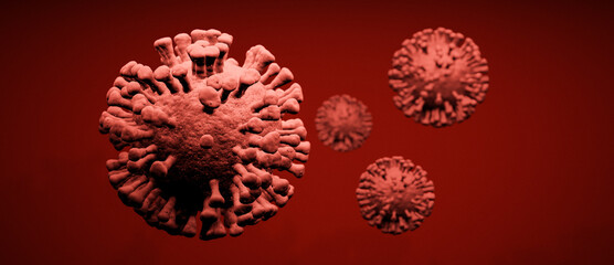 Illustration of a group of red virus cells, visualization of a viral blood infection, coronavirus covid-19 monkeypox background