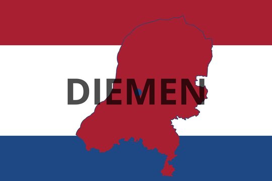 Diemen: Illustration mit dem Namen der niederländischen Stadt Diemen in der Provinz Noord-Holland