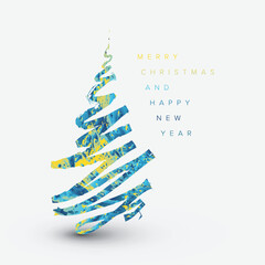 Modern trendy christmas card with doodle line christmas tree