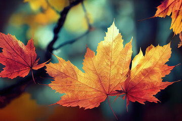 Fototapeta na wymiar Falling leaves natural background. Autumn maple leaves